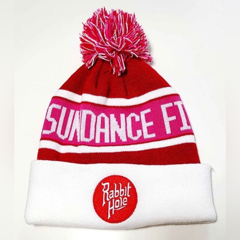 NEW Sundance Film Festival Rabbit Hole Pink White Pom Pom Ski Winter Beanie Hat